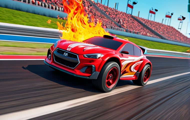 **

A bright red RC car racing on a track, flames and speed lines, capturing the adrenaline and excitement. Focus on the dynamic movement and vibrant red color.

**