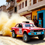 **

A vibrant photograph capturing the excitement of an RC car race in a dusty Turkish street. Focus on a brightly colored, slightly battered RC car mid-jump, with cheering spectators (including kids and adults) in the background. The scene should feel energetic and authentic, perhaps with a kebab stand or Turkish tea stall visible in the periphery.

**